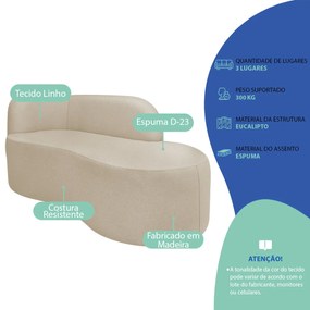 Divã Recamier Orgânico Tokyo 200cm Lado Direito Linho - ADJ Decor