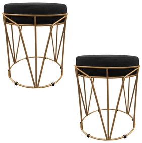 Kit 02 Puffs Multiuso com Mesa Babu 2 em 1 Suede Base Dourado D'Rossi - Preto