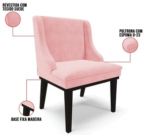 Cadeira de Jantar Liz Suede Base Fixa Madeira Preto D03 - D'Rossi - Rosa Bebê