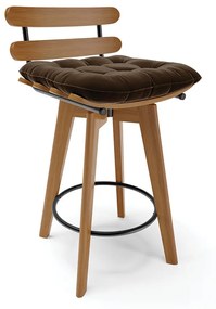 Banqueta Giratória Costela Suede Base Madeira MA70 - D'Rossi - Marrom