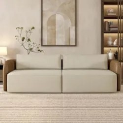 Sofá 3 Lugares 240cm Sala de Estar Karib Veludo Bege/Camel Z08 - Mpoze