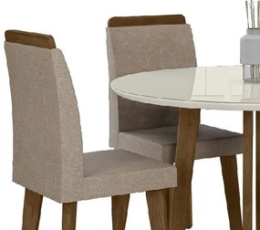 Mesa de Jantar Turmalina com 4 Cadeiras Diamante Pés Oblongo Off White com Pena Caramelo - RV Moveis