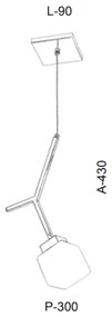 Pendente Three Vidro Quadrado 09X43X30Cm Metal E Cubo 01Xg9 | Old Arti... (PRETO / CROMADO, CLEAR (TRANSPARENTE))