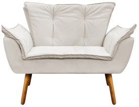 Sofá 2 Lugares Namoradeira Pé Palito Castanho Opala Corino Bege