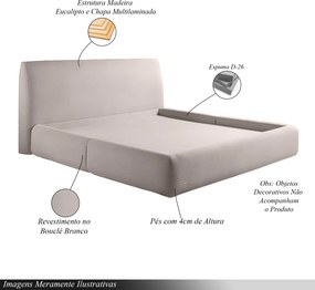 Cama com Cabeceira Pagani Queen Base no Chão Bouclê Branco G92 - Gran Belo