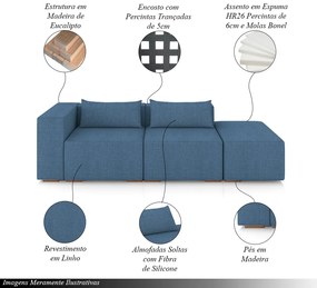 Sofá Versátil Sala de Estar Atlanta 358cm Modulado Linho Azul G52 - Gran Belo