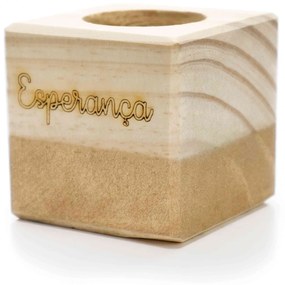 Porta Vela Quadrado Natal Esperança Madeira e Dourado 7 cm - D'Rossi