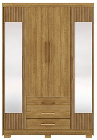 Guarda Roupa Solteiro Linna 150cm 4 Portas de Bater 2 com Espelhos 3 Gavetas Nature G98 - Gran Belo
