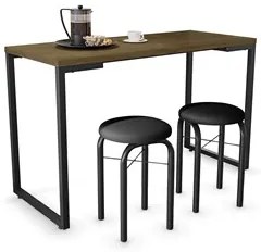 Mesa de Cozinha Bistrô Porto Castanho 120cm com 2 Banquetas Industriai