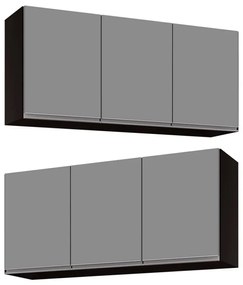 Kit 2 Armários Aéreo de Cozinha Lavanderia 03 Portas Tina 120 cm - D'Rossi - Preto e Cinza