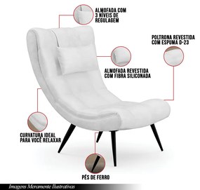 Poltrona Decorativa Sala de Estar Pés Palito Letty PU Branco G19 - Gran Belo