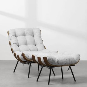 Poltrona Costela Slim com Puff Trellis Claro - Poltrona Costela Slim com Puff - Trellis Claro