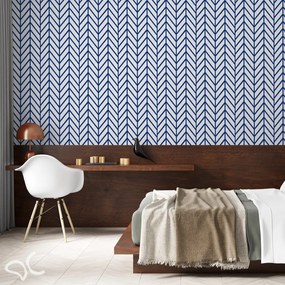 Papel de Parede Chevron Azul e Branco 0.52m x 3.00m