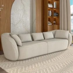 Sofá 3 Lugares 232cm Orgânico Pé Madeira Yume Linho Off White Z55 - Mp
