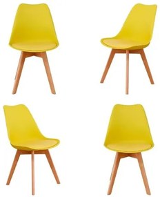 Kit 04 Cadeiras Siena Amarelo Base Madeira Natural - 76574 Sun House