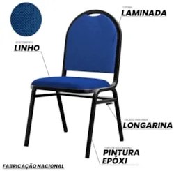 Kit 4 Cadeiras Hoteleiras Auditório Empilhável Linho Z33 Azul - Mpozen