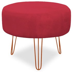 Puff Chloe Pés Hairpin Legs Bronze Suede Vermelho