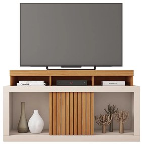 Rack TV 55 Pol 136cm Bancada com Rodízio Sala Lyara C01 - D'Rossi - Freijó/Off White