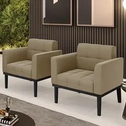 Poltrona Base Madeira Preto Kit 2 Ana Suede Marrom RT - Ibiza