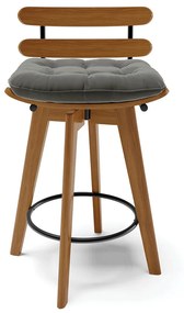 Kit 02 Banquetas Giratória Costela Suede Grafite Base Madeira MA70 - D'Rossi