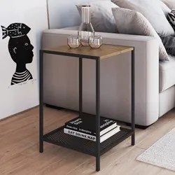 Mesa Lateral 1 Prateleira Estilo Industrial York Vermont/Preto - Artes
