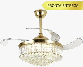 Ventilador De Teto Air Cristal Dourado Pás Retrátil Led 30W Multicolor...