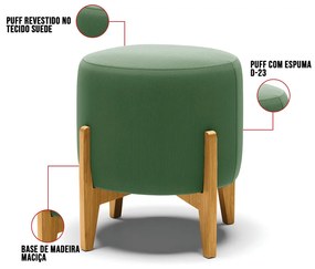 Puff Stella Suede Base Madeira Castanho - D'Rossi - Verde