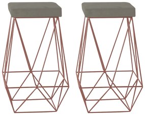 Kit 2 Banqueta Decorativa Kathy Base Bronze Veludo Cinza G41 - Gran Belo