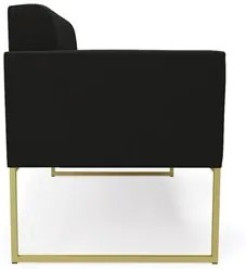 Sofá Namoradeira e 1 Poltrona Base Industrial Dourado Ana Suede Preto