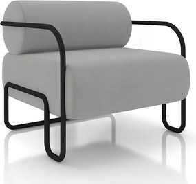 Poltrona Decorativa Sala de Estar Polatsk Base Industrial de Ferro Veludo Cinza Claro G33 - Gran Belo
