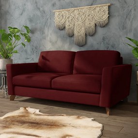 Sofá Sala de Estar Living 3 Lugares 260cm Presley Pés Madeira Veludo Vermelho G52 - Gran Belo