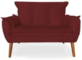 Poltrona Namoradeira Apolo Pés Madeira Suede Bordô - Sheep Estofados - Vermelho escuro