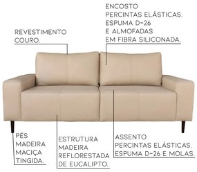 Sofá 03 Lugares Sala de Estar Recepção 240cm Bipartido Brad Couro Bege G58 - Gran Belo