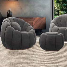 Poltrona e Puff Decorativo Orgânico Fixo Cloud Bouclê E03 - D'Rossi - Cinza escuro