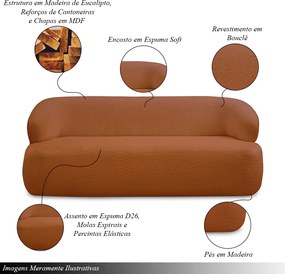 Conjunto Sala de Estar Decorativo Charlote 1 Sofá 180cm 2 Lugares 1 Poltrona Base Fixa com Puff Bouclê Terracota G88 - Gran Belo