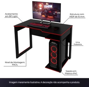 Mesa para Escritório Home Office Gamer ME4161 MDP Preto/Vermelho G69 - Gran Belo