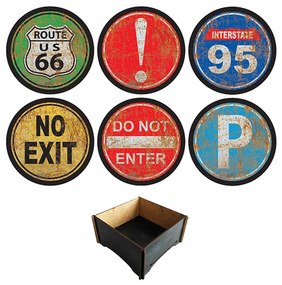 Kit 06 Bolachas Porta Copos Redondos Placas de Trânsito 10 cm - D'Rossi