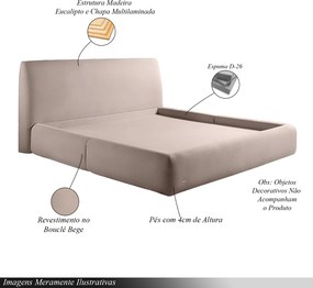 Cama com Cabeceira Pagani Queen Base no Chão Bouclê Bege G92 - Gran Belo