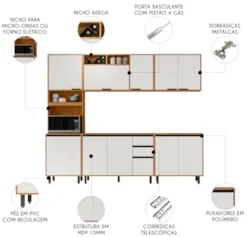 Armário de Cozinha CP04 260cm Nala Freijó UV/Off Acetinado Z44 - Mpoze