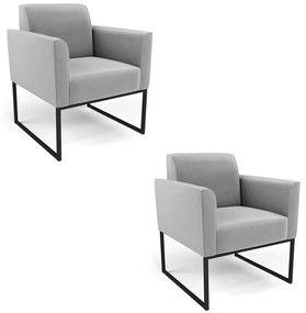 Kit 2 Poltronas Base Industrial Preto Marisa Suede Cinza D03 - DRossi