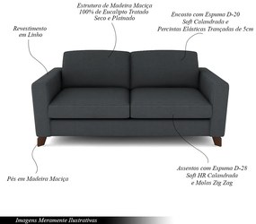 Sofá Sala de Estar Living 3 Lugares 260cm Presley Pés Madeira Linho Cinza Escuro G52 - Gran Belo