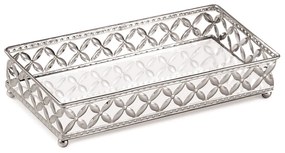 Bandeja Decorativa Retangular Em Metal Prata Com Espelho 5x24 Cm  - D'Rossi