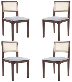 Kit 04 Cadeiras Sala de Jantar Madeira Maciça Nivea Tela Rattan Sextavano Linho Cinza/Amêndoa G55 - Gran Belo