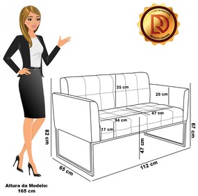 Sofá Namoradeira Elisa Corano Preto Base Metálica Industrial Preto D03 - D'Rossi