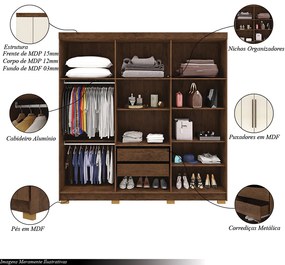 Guarda Roupa Casal Doral 218cm 6 Portas de Bater 2 Gavetas Nogueira/OffWhite G98 - Gran Belo