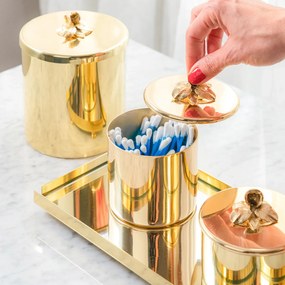 Porta Cotonete c/ Orquídea Shefield Plate Dourado