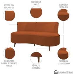 Sofá 2 Lugares para Sala Living 135cm Pés Palito Korah Z08 Boucle Terr