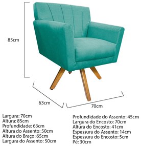 Poltrona Laura Base Giratória de Madeira Suede Azul Tiffany - ADJ Decor