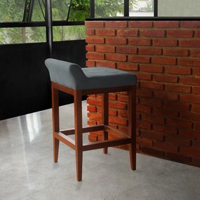 kit 2 Banquetas Alta Lotus Base Madeira Maciça Estofada Suede Cinza Grafite