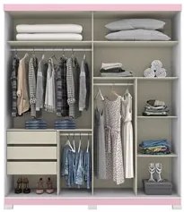 Guarda Roupa Solteiro Com Espelho 2 Portas Verg Flex Branco/Rosa Chá -